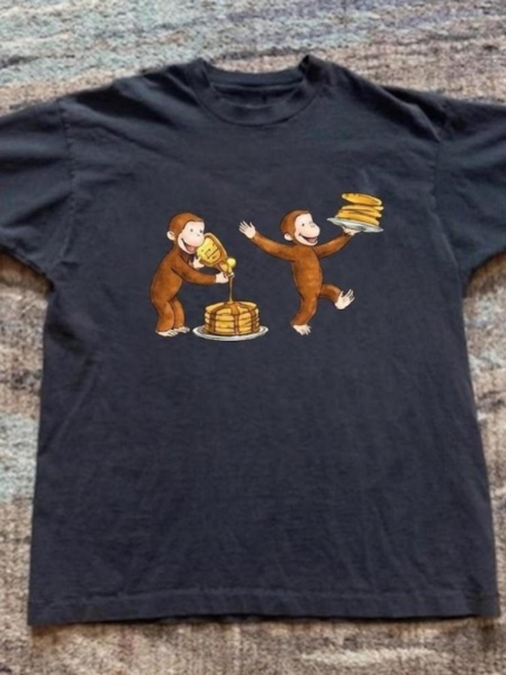 Curious George Black Graphic T-Shirt with Pancake Print